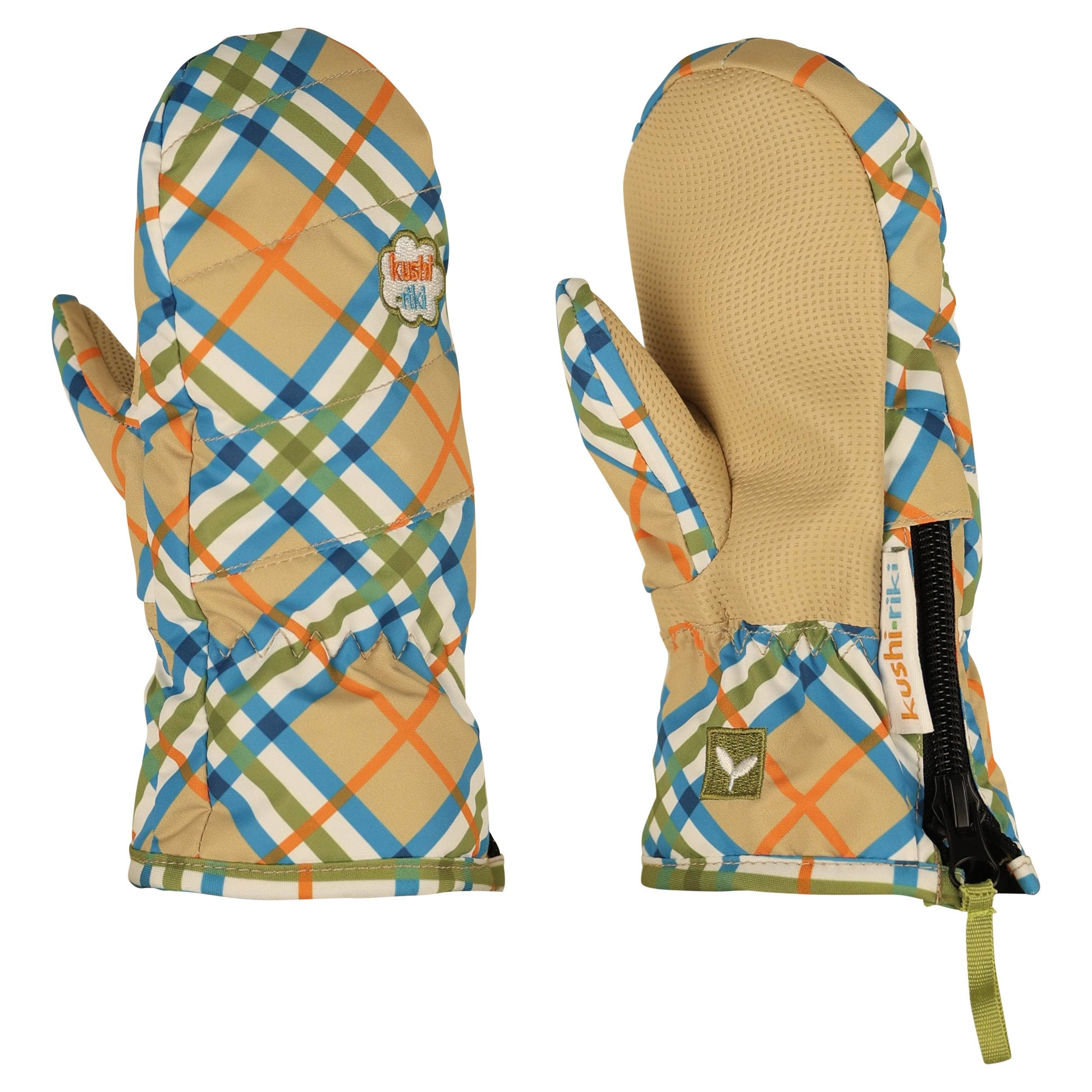 Pair of gloves with plaid pattern on a white background
