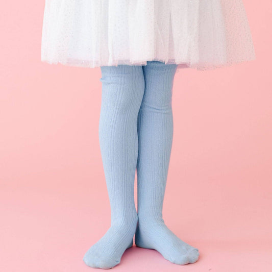 Little Stocking Co. Winter Blue Cable Knit Tights