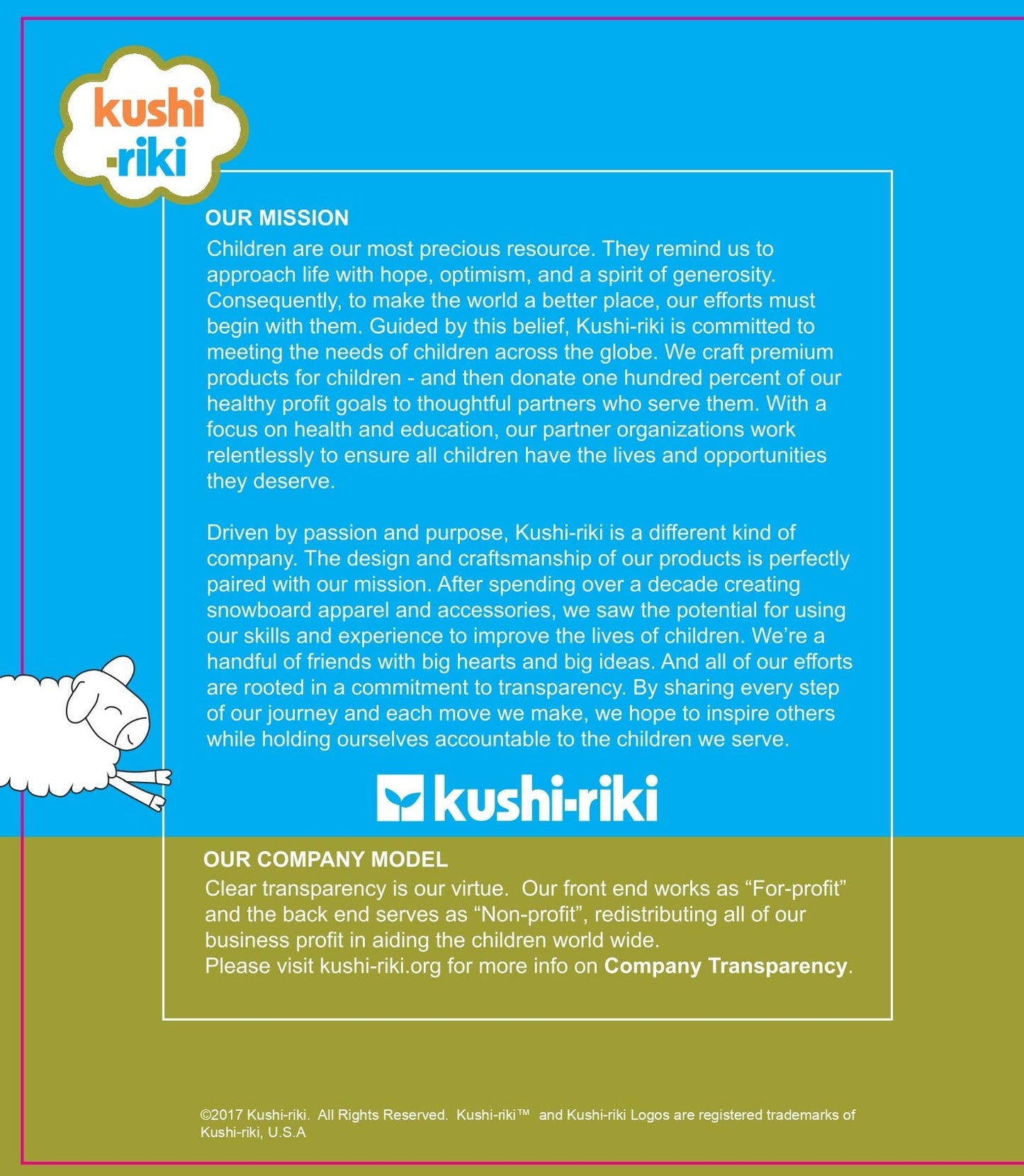 Kushi Riki mission statement with a blue and green background