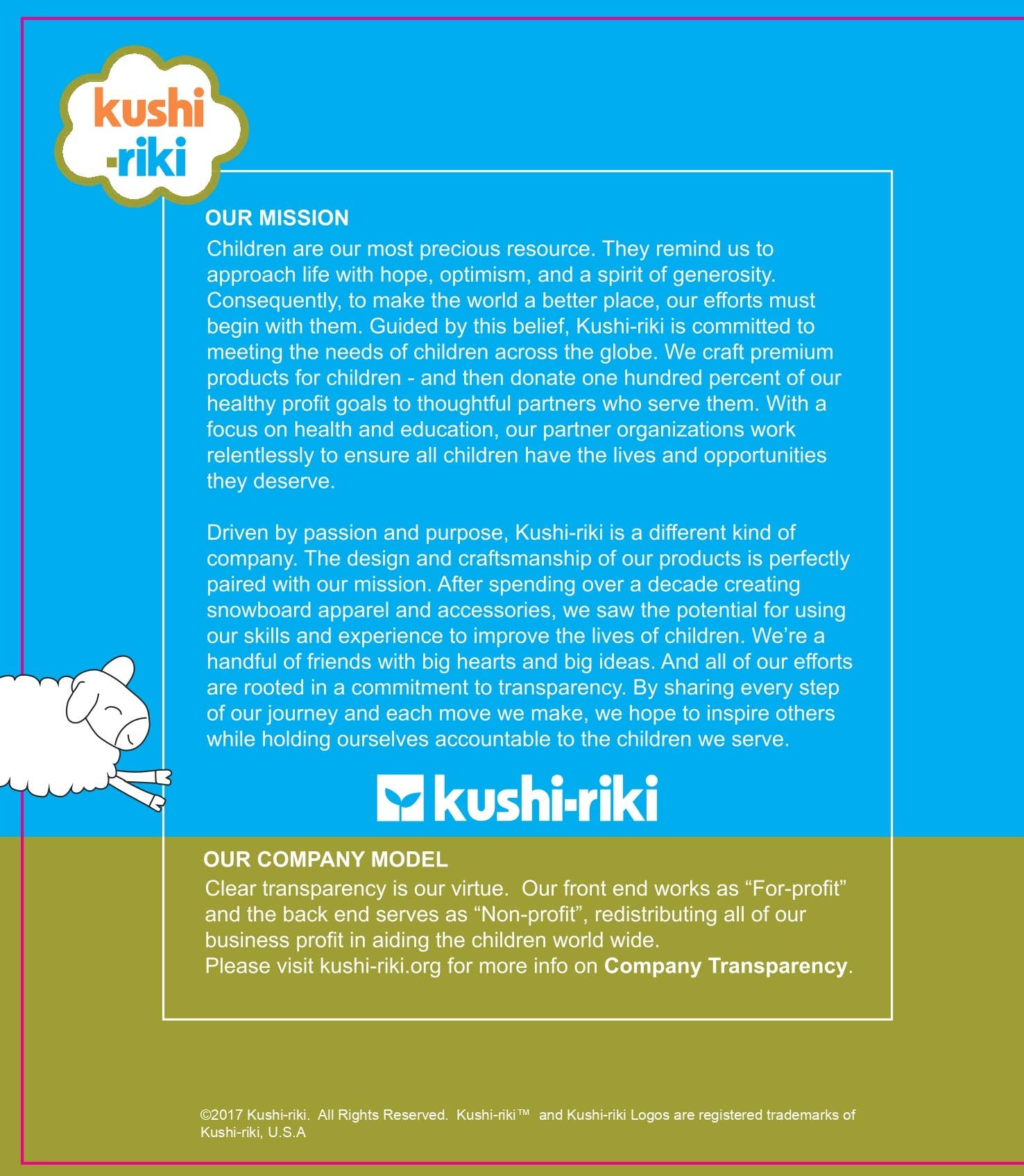 Kushi Riki mission statement with a blue and green background