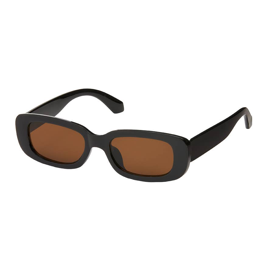 Black sunglasses with brown lenses on a white background