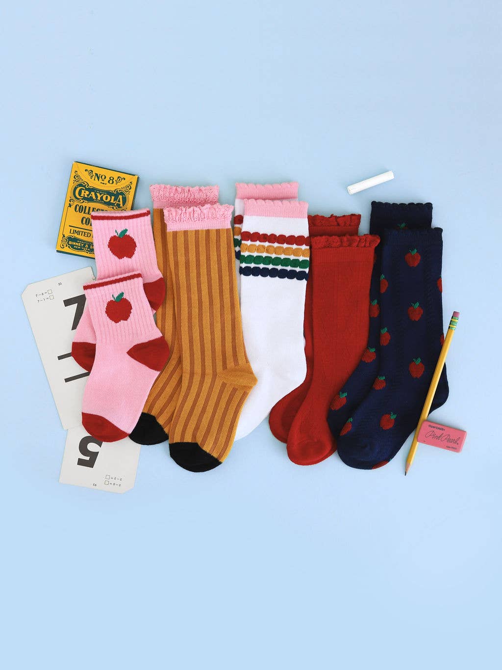 five pairs of colorful socks