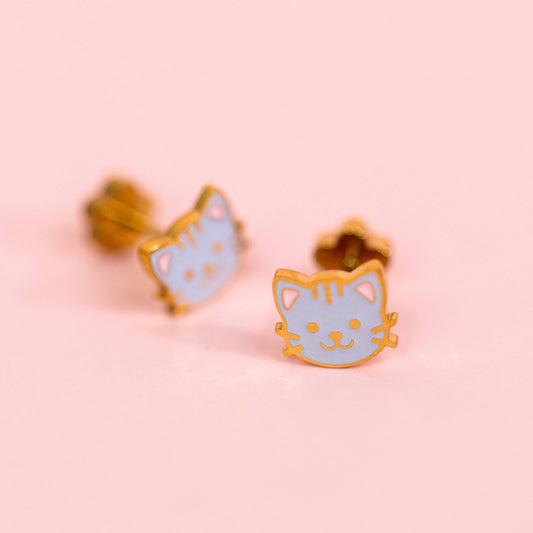 grey cat stud earrings