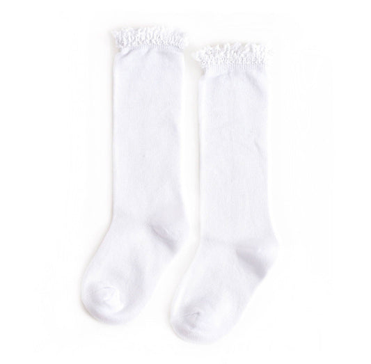 Little Stocking Co. White Lace Top Knee High Socks

