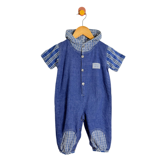 Vintage Denim Hooded Jumpsuit / 12M