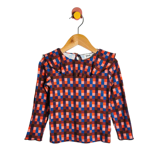 Plaid shirt on a wooden hanger against a white background