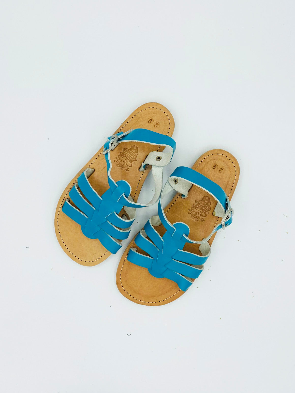 kids leather sandals - aqua, handmade in Greece