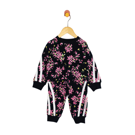 Monnalisa Black Floral Print Sweat Set / 2Y