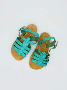 kids leather sandals - turquoise, handmade in Greece
