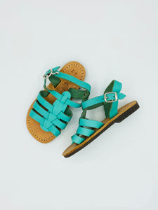 kids leather sandals - turquoise, handmade in Greece