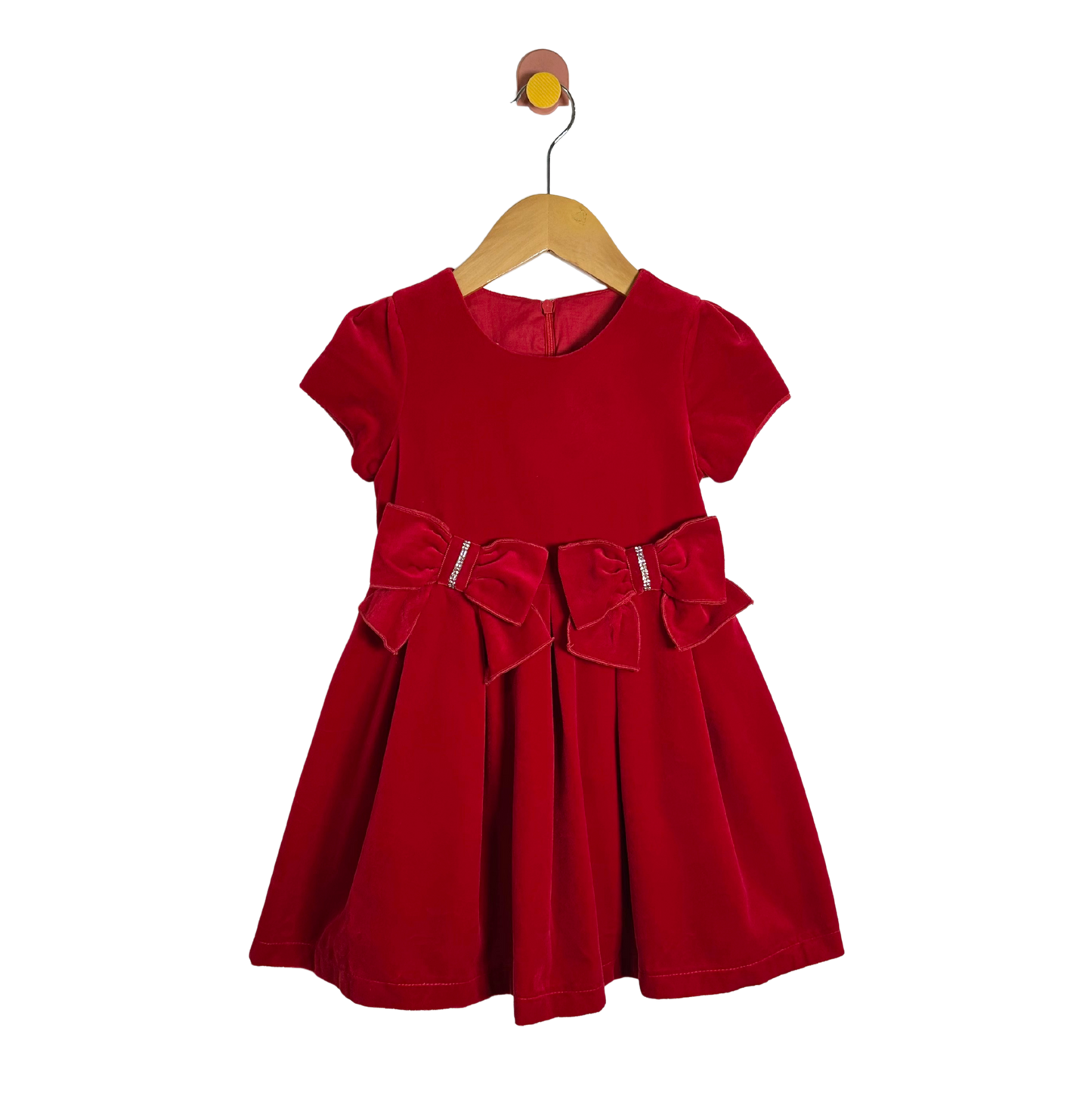 Red dress with bow details on a white background