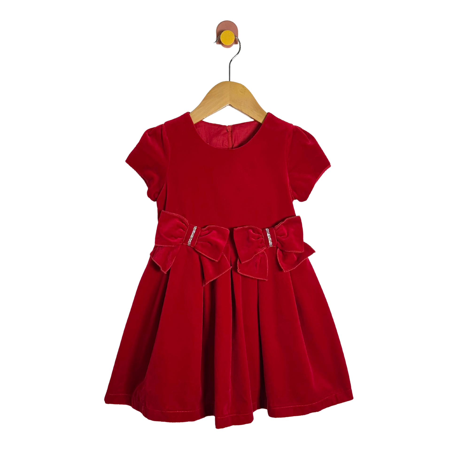 Red dress with bow details on a white background