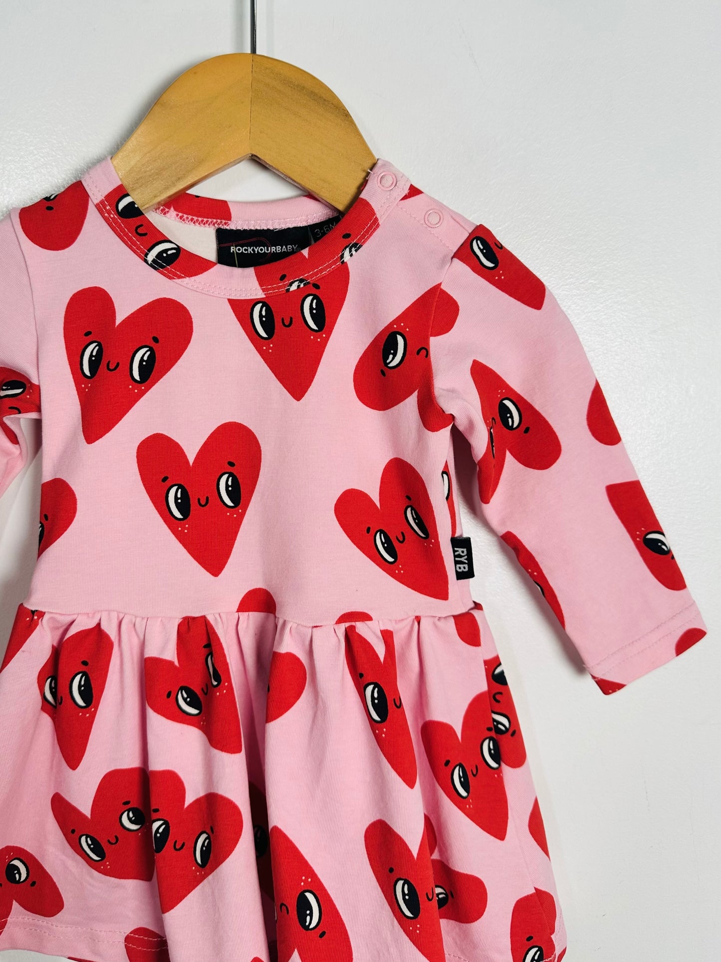 Rock Your Baby Heart Face Dress / 3-6M