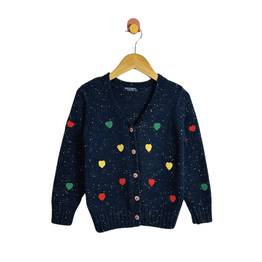 Marled Knit Heart Cardigan / 6Y