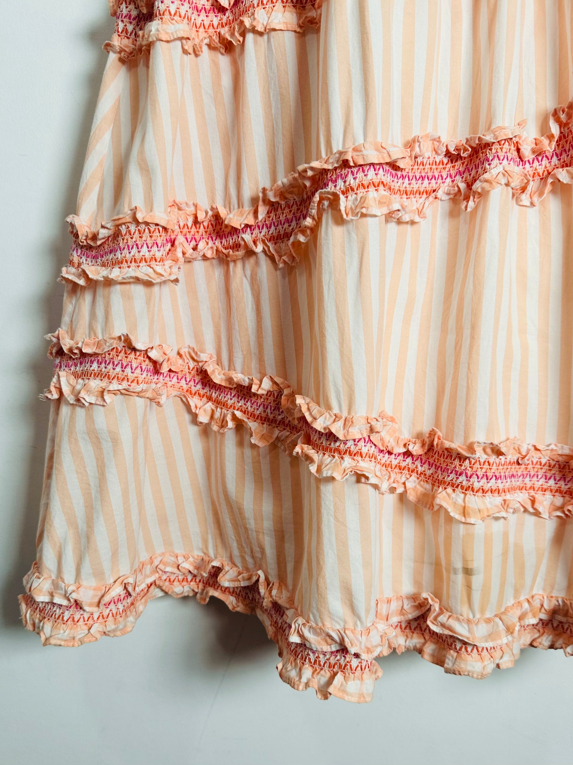 Striped dress with ruffled trim on a light background