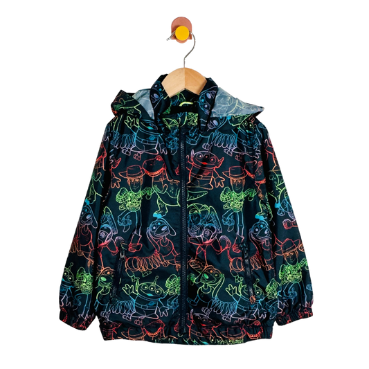 Children's jacket with colorful animal pattern on a white background