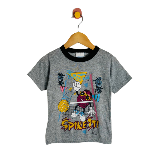 Gray t-shirt with cartoon character and 'Spike It!' text on a hanger against a white background
