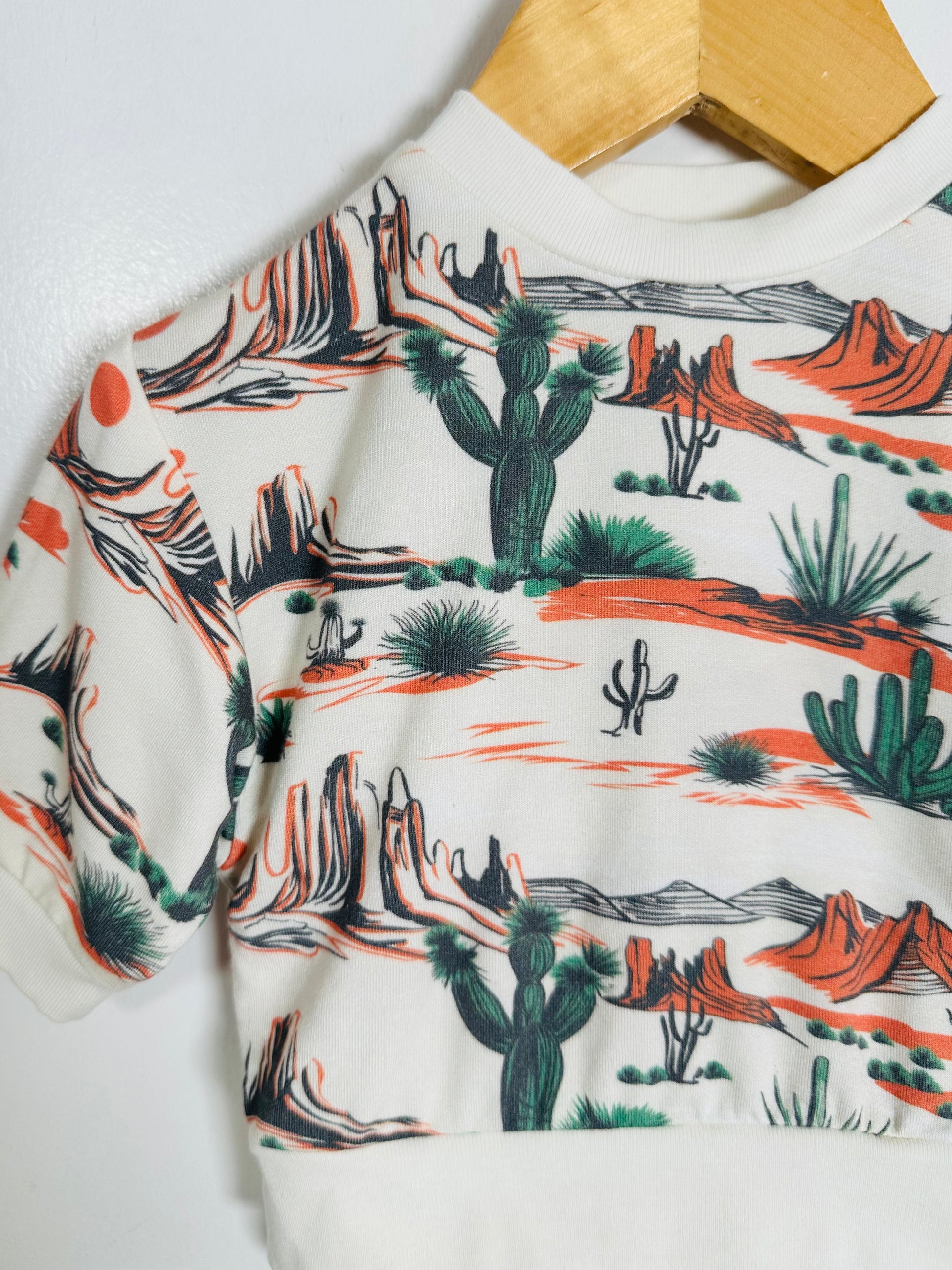 Sweatshirt with desert landscape and cactus pattern on a white background