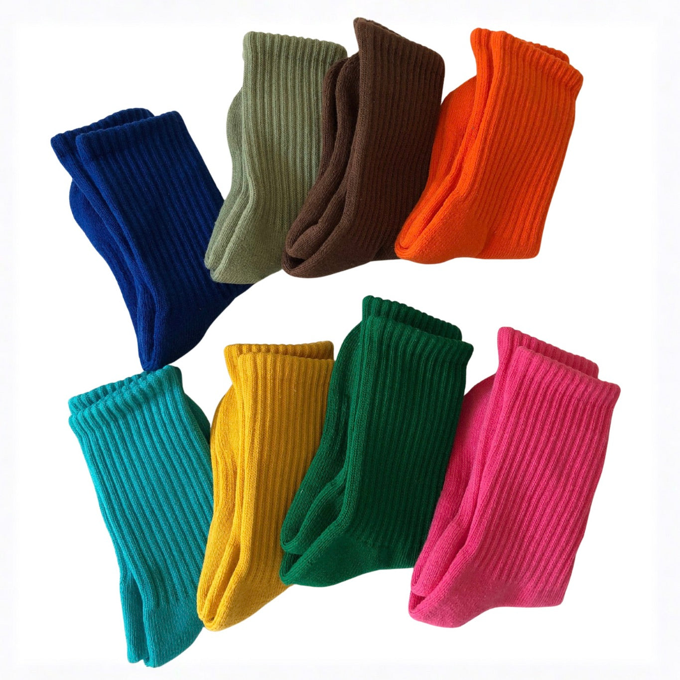 Set of colorful socks in various shades on a white background