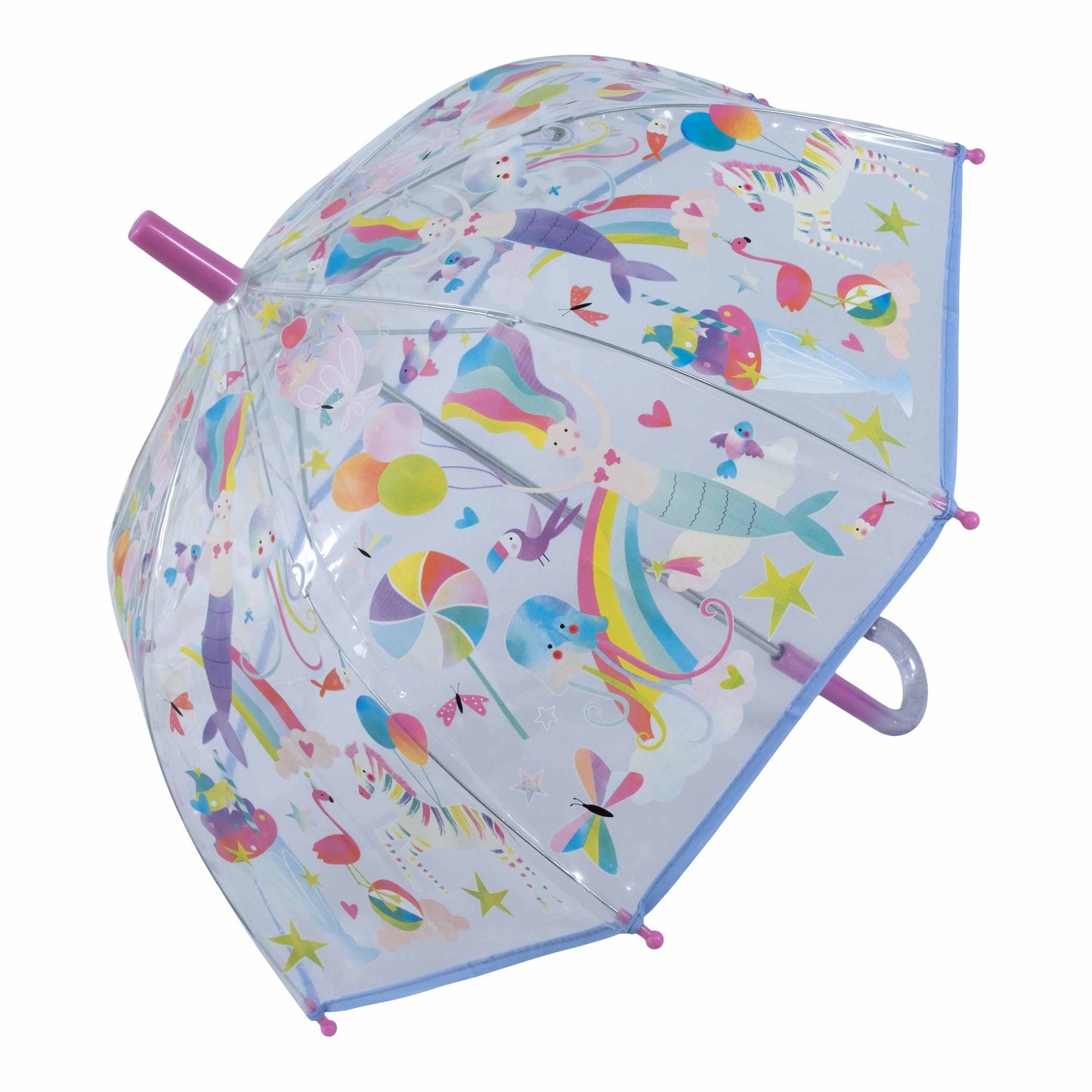 Children's umbrella with colorful mermaid design on a white background