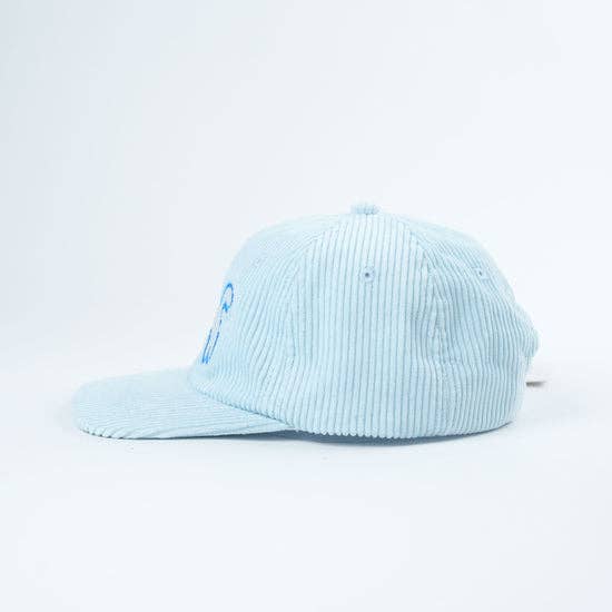 Light blue corduroy cap on a white background