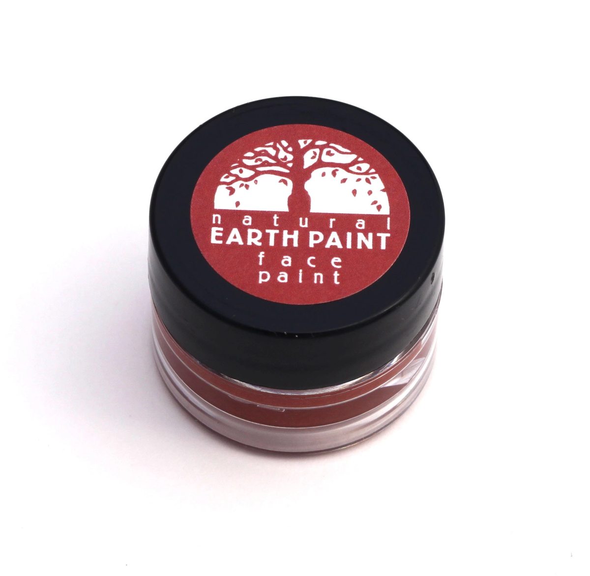 Jar of natural earth paint with a red label on a white background