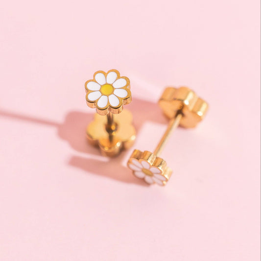 Pierced Co White Tiny Daisy Earrings