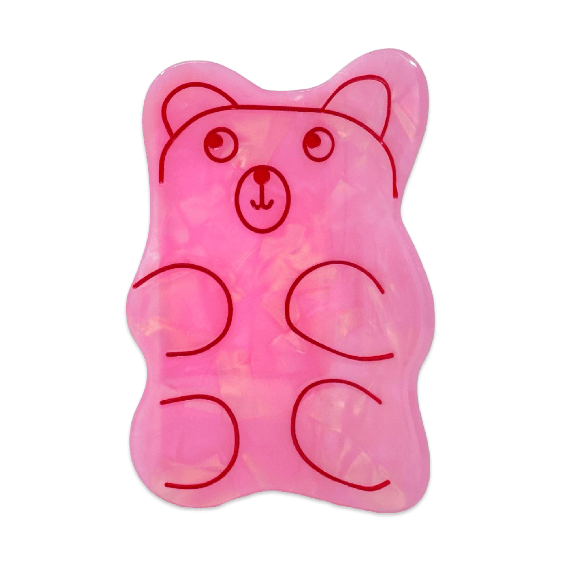 Pink bear-shaped hair clip on a white background