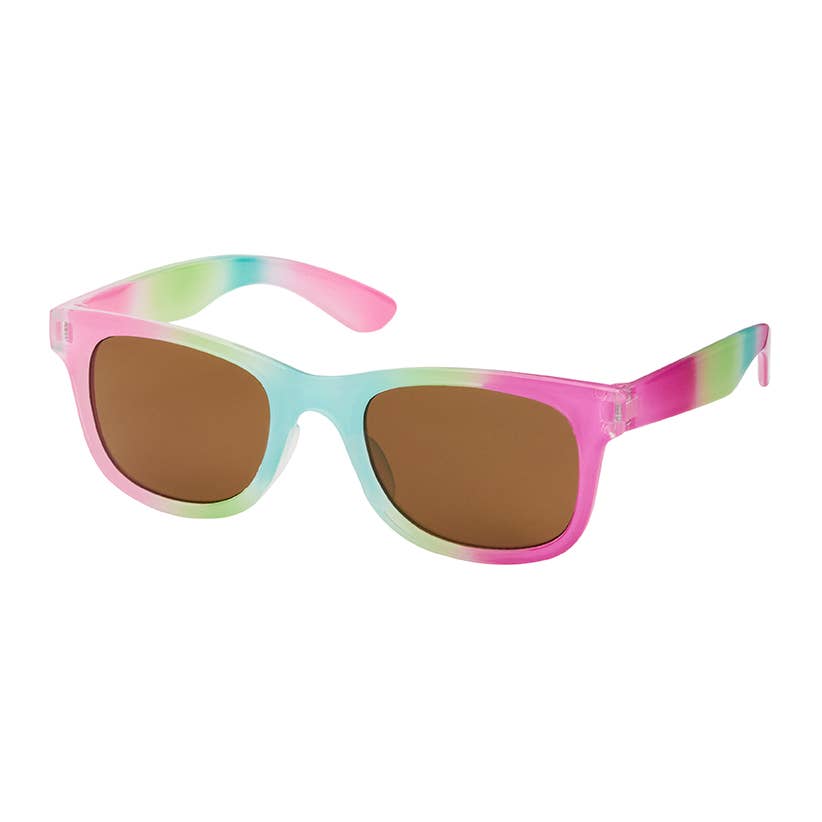 Sunglasses with a colorful frame on a white background