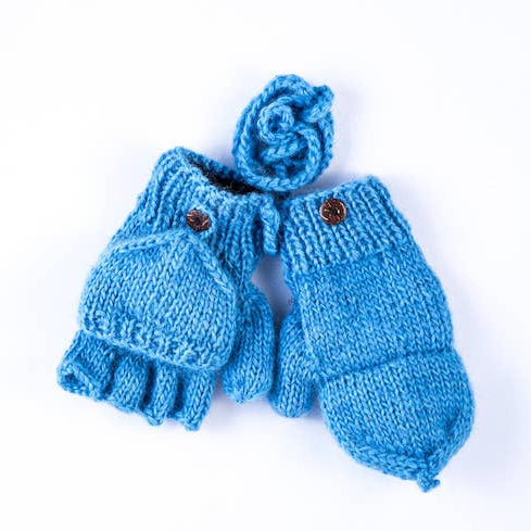 Pair of blue knitted gloves 
