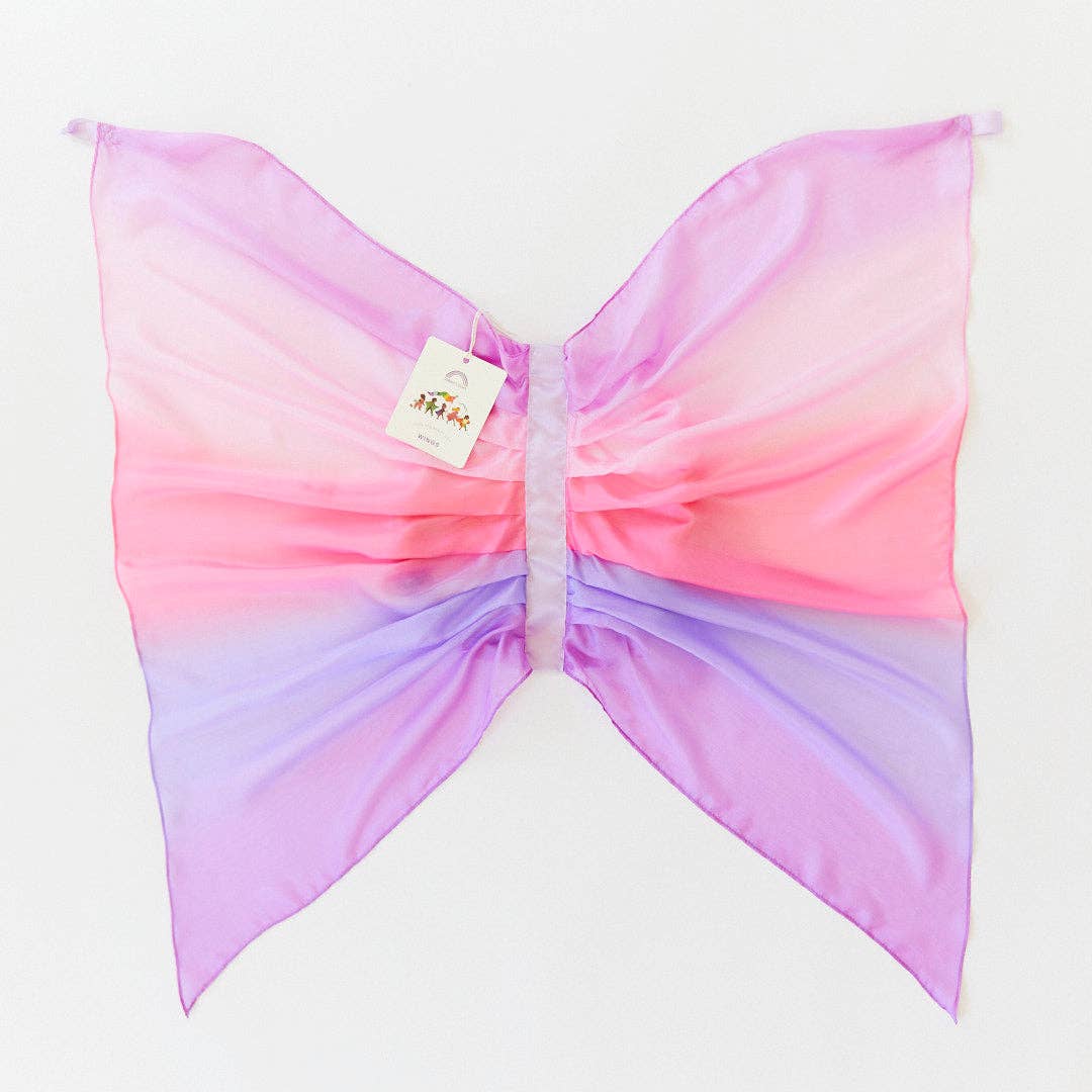 Gradient pink to purple butterfly costume on a white background