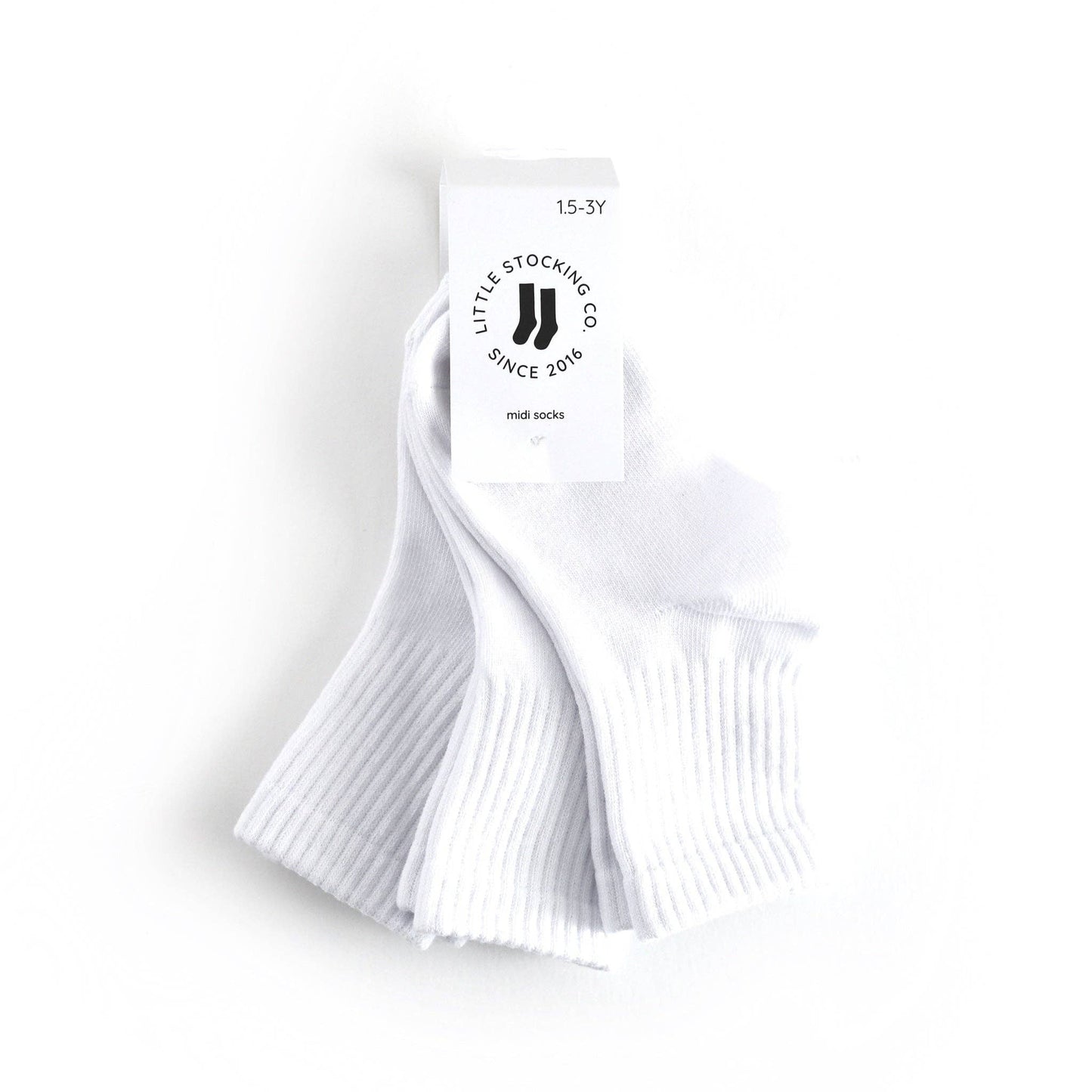 White socks with a label on a white background
