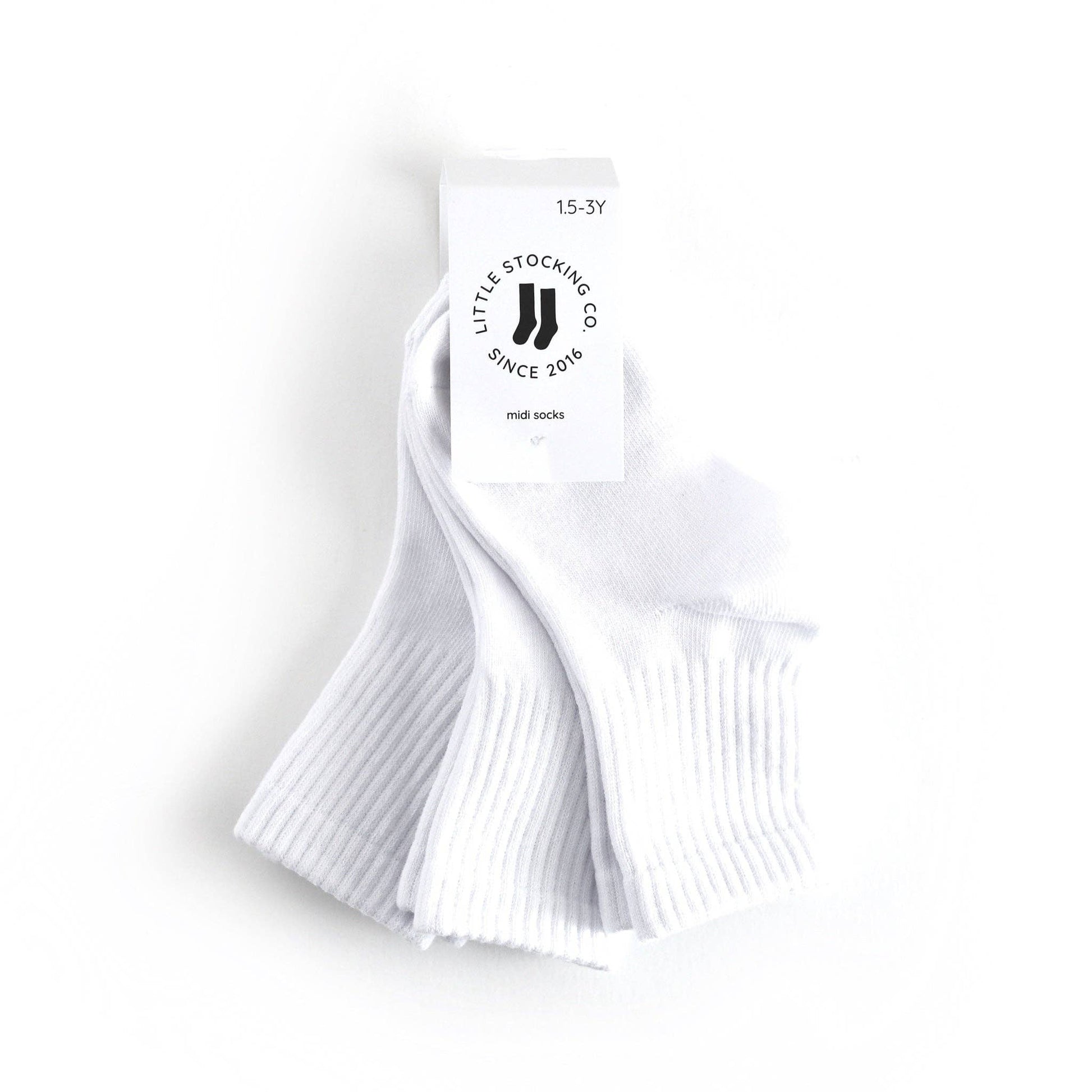 White socks with a label on a white background