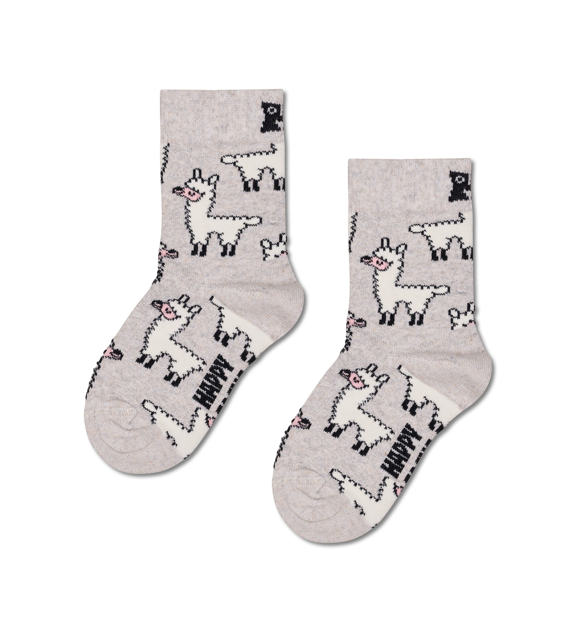 Gray socks with llama pattern on a white background