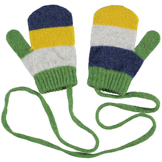 Kid's Lambswool Mittens - Green & Electric