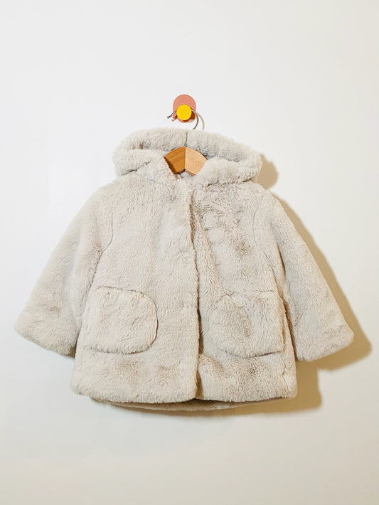 zara faux fur jacket / 9-12m
