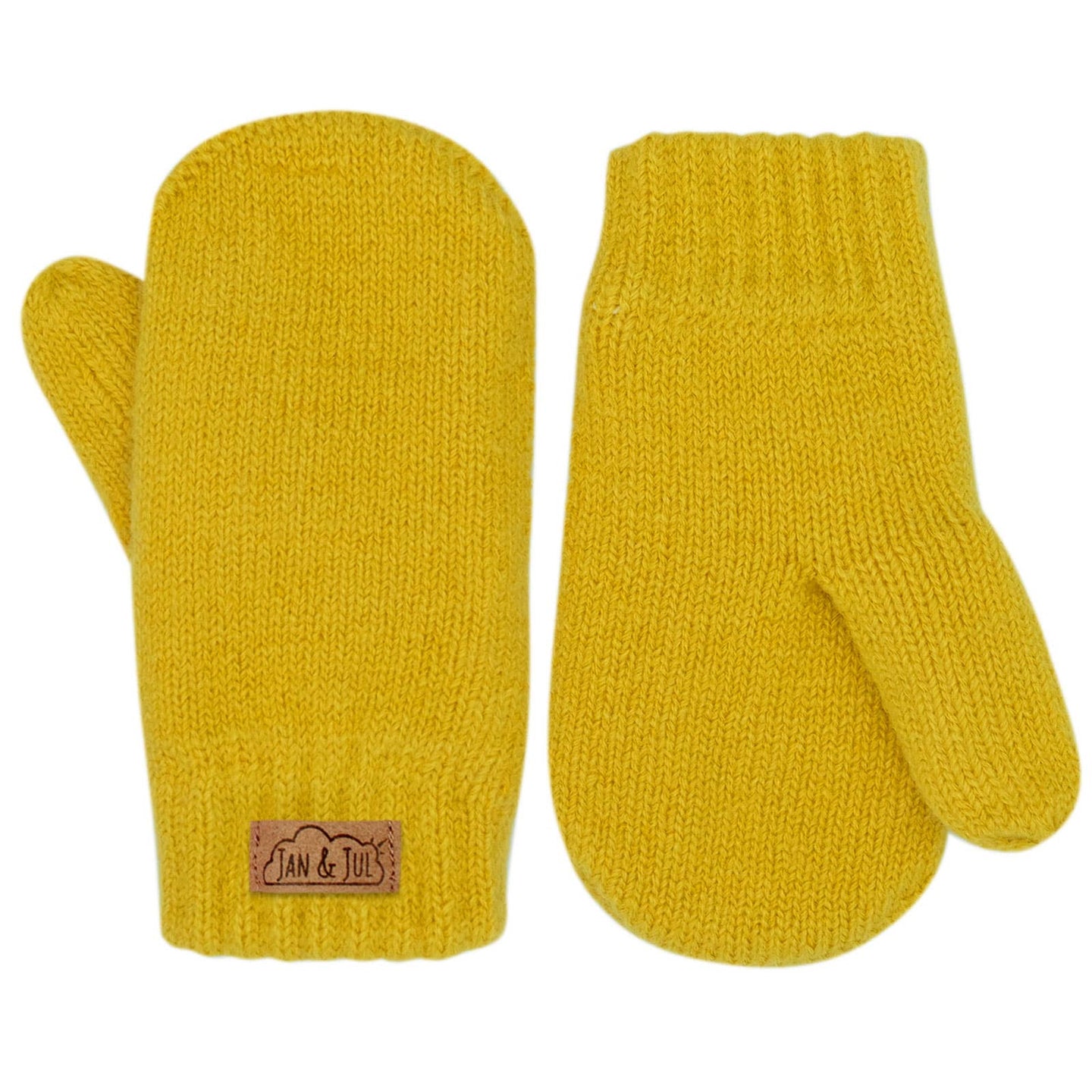 Kids knit mittens - mustard