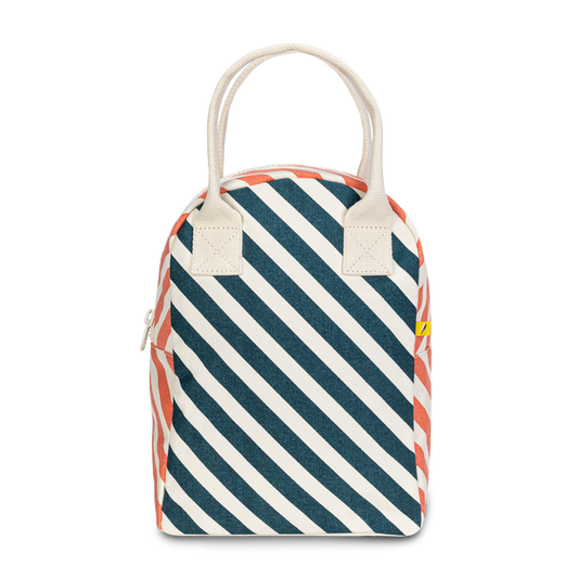 Zipper Lunch Bag - Stripe Teal Apricot